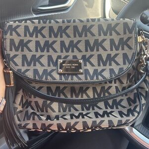 Michael Kors Monogram Black and Tan Crossbody Bag